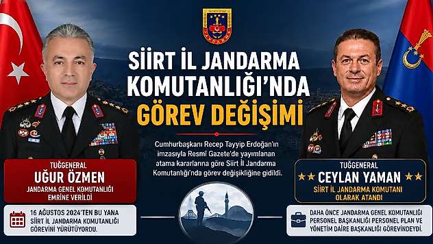 Cumhurbaşkanı Erdoğan İmzaladı: Siirt'te Jandarma Komutanı Değişti