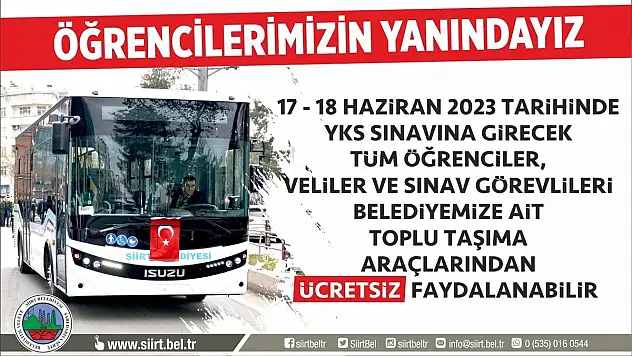 Siirt Belediyesinden YKS'ye Girecek Öğrencilere Ücretsiz Ulaşım Desteği