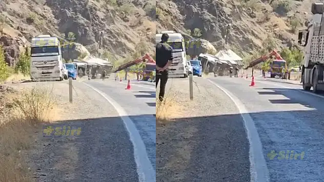 Siirt-Bitlis Karayolunda Tır Devrildi, Yol Trafiğe Geçici Kapatıldı