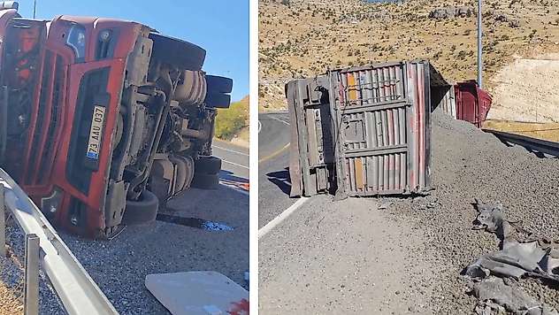Siirt-Eruh yolunda ponza yüklü TIR devrildi: 1 ağır yaralı