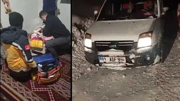 Siirt Şirvan'da yolda mahsur kalan aile kurtarıldı, yeni doğan bebek hastaneye ulaştırıldı