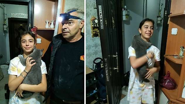 Siirt'te 4. Kattan Merdiven Boşluğuna Düşen Kedi Kurtarıldı