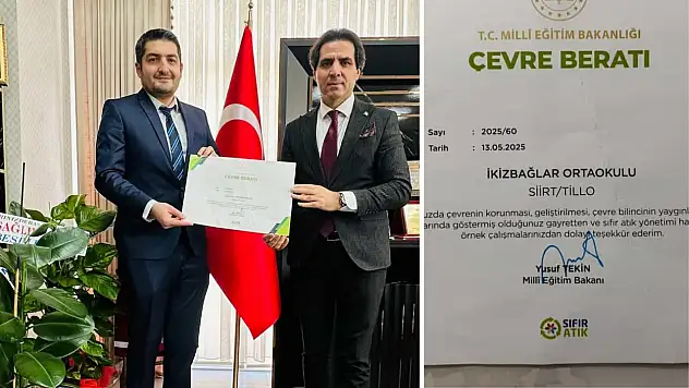 Siirt'te çevre bilinci ödüllendirildi: Bakan tekin'den İkizbağlar Ortaokulu'na 'Çevre Beratı'