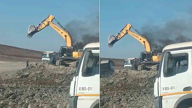 Siirt'te Demir Yolu İnşaatında İş Makinesi Alevlere Teslim Oldu