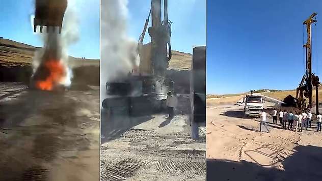 Siirt'te demiryolu şantiyesinde iş makinesi yandı