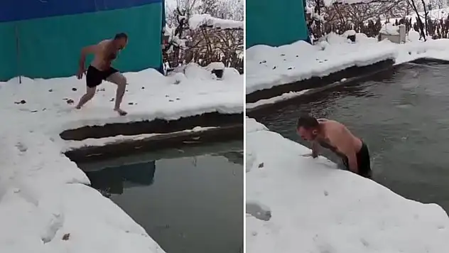 Siirt'te eksi 8 derecede buz gibi suya girdi!