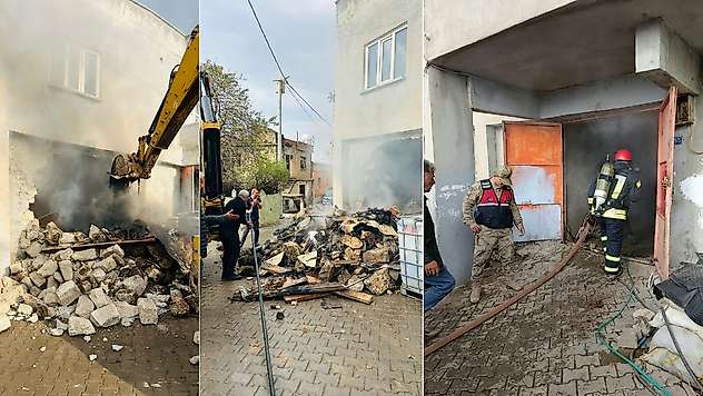Siirt'te Odunluk Yangınına Ekskavatörlü Müdahale: Depo Duvarı Yıkıldı