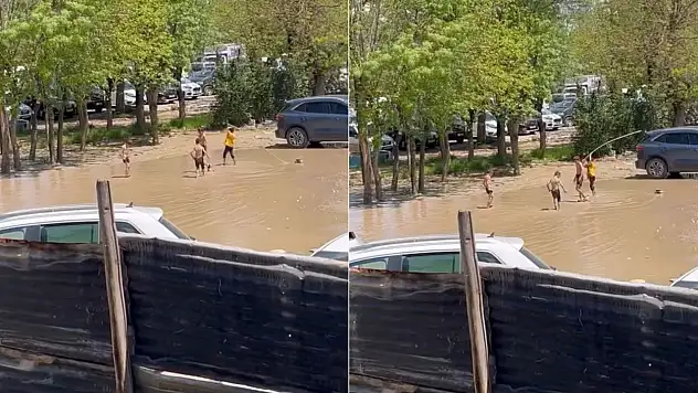 Siirt'te tehlikeli oyun: Eski okul bahçesindeki su birikintisi çocukların oyun alanı oldu
