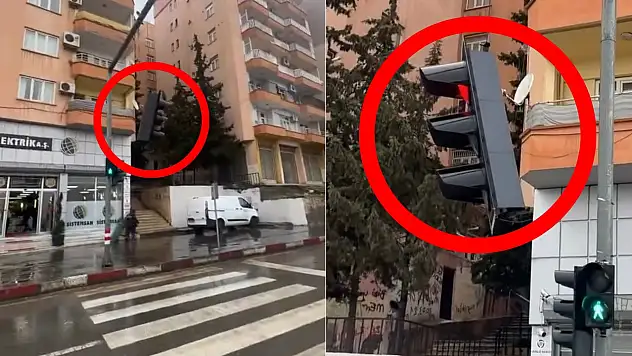 Siirt'te trafik ışığı direkte asılı kaldı, yol kısa süreli trafiğe kapatıldı