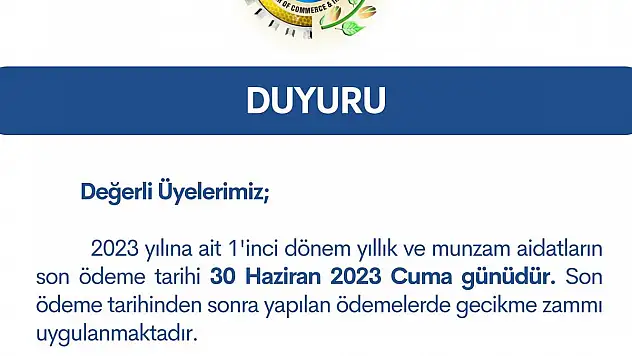 Siirt TSO'DAN Üyelerine Duyuru