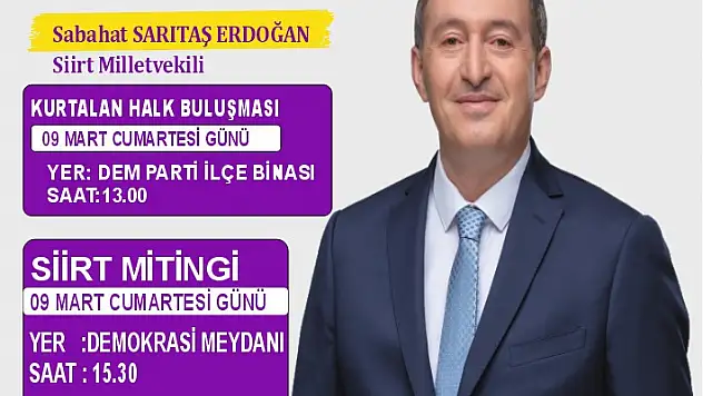 Siirt ve Kurtalan'da DEM Parti Mitingleri Genel Başkan Bakırhan'ın Katılımıyla Gerçekleştirilecek