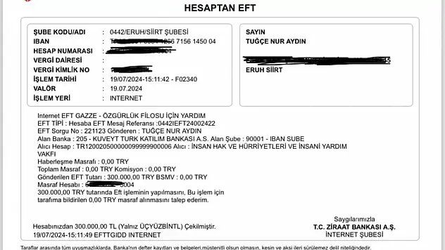 Siirt'te Görev Yapan Öğretmenden Gazze'ye 300.000 TL Bağış