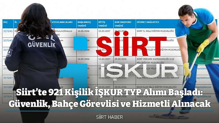 Siirt’te 921 Kişilik İŞKUR TYP Alımı Başladı: Güvenlik-Bahçe Görevlisi ve Hizmetli Alınacak