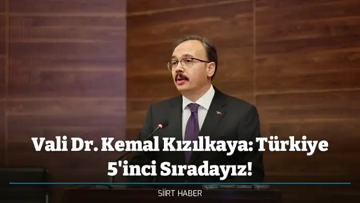Vali Dr. Kemal Kızılkaya: Türkiye'de 5'inci Sıradayız!