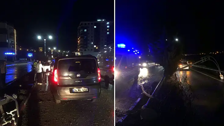 Siirt–Kurtalan Yolunda İki Araç Çarpıştı, Aydınlatma Direği Yola Devrildi