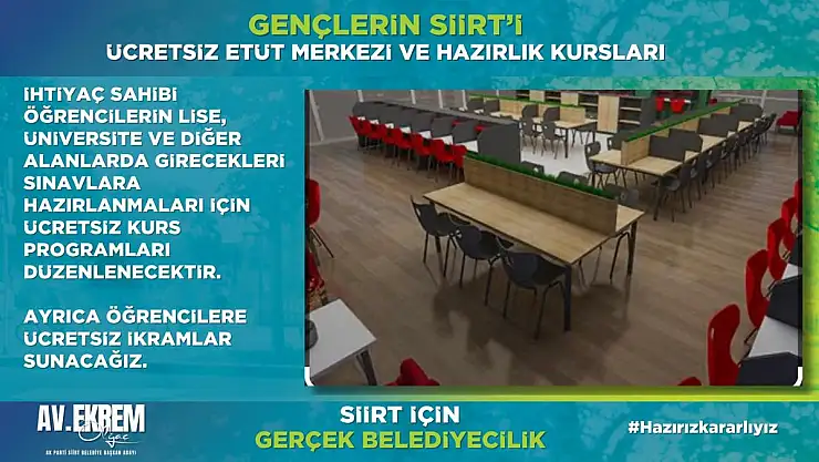 Olğaç: Gençlerin Siirt'in de Ücretsiz Etüt Merkezi ve Hazırlık Kursları Başlatacağız
