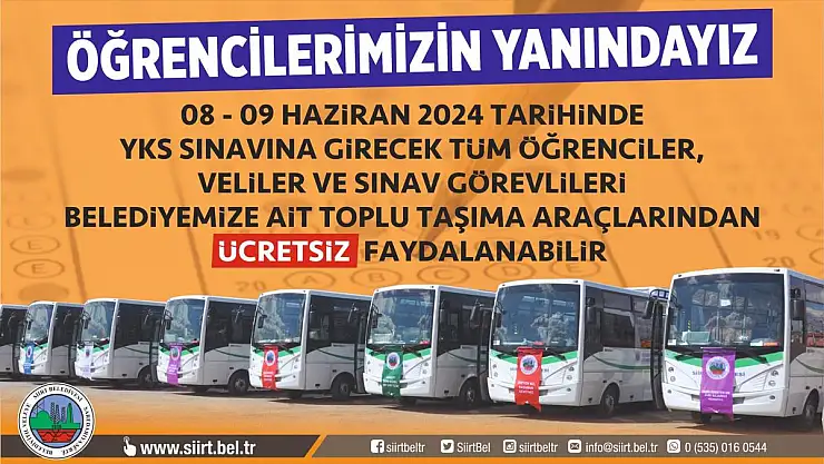 Siirt Belediyesi'nden YKS'ye Girecek Öğrencilere Ücretsiz Ulaşım Desteği