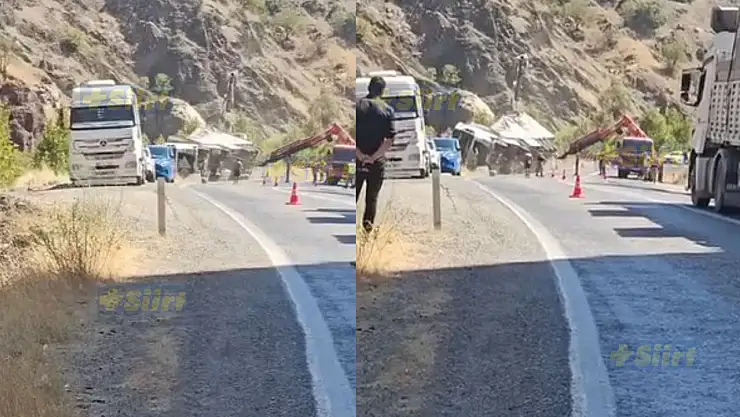 Siirt-Bitlis Karayolunda Tır Devrildi, Yol Trafiğe Geçici Kapatıldı