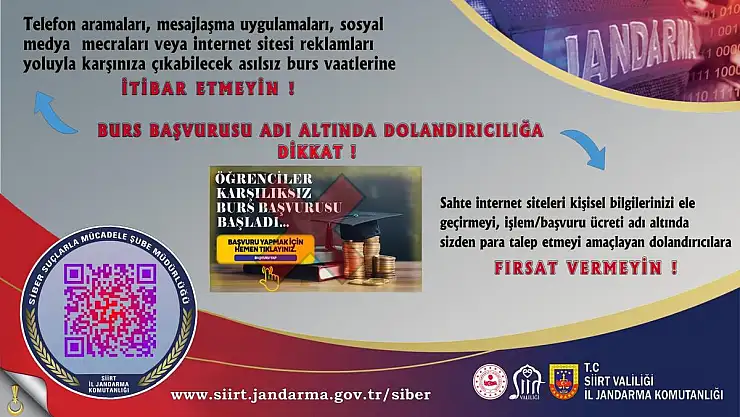 Siirt Valiliği Uyardı:Burs Başvurusu Adı Altında Dolandırıcılığa Dikkat!