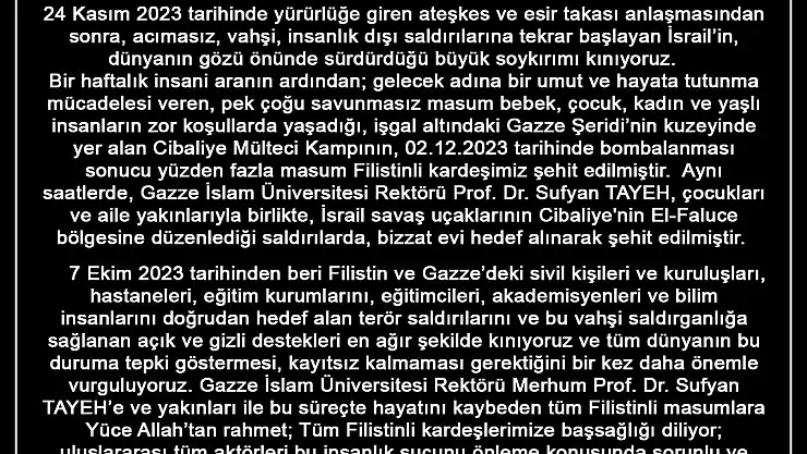 Üniversite Rektörlerinden Kınama Mesajı