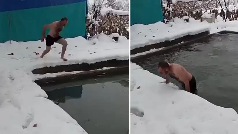 Siirt'te eksi 8 derecede buz gibi suya girdi!