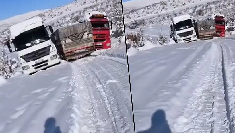 Siirt'te yoğun kar yağışı TIR'ları yolda bıraktı: Sürücüler yardım bekliyor