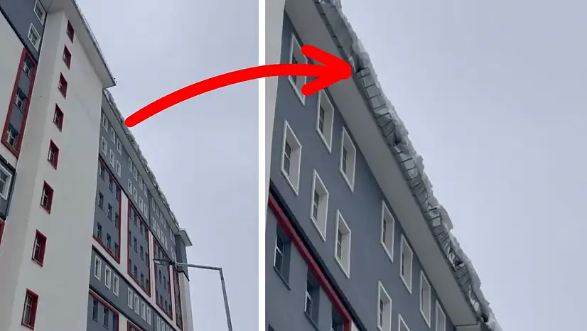 Siirt'te yoğun kar yeni yapılan KYK yurdunun saçaklarını yamulttu