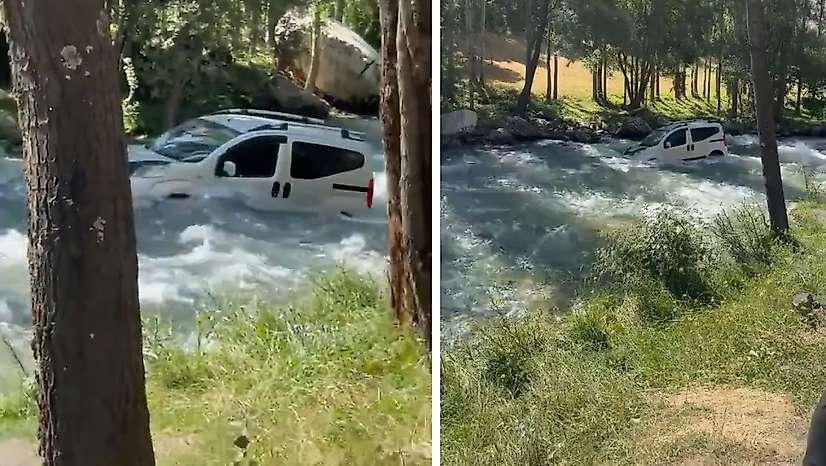 Van'da El Freni Çekilmeyen Kamyonet Çaya Uçtu!