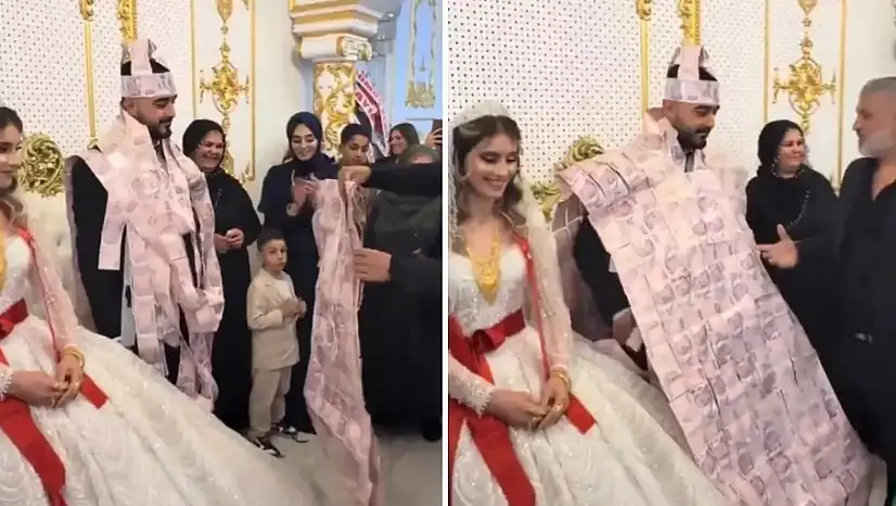 Yok böyle düğün! Komşu ilimizde damada, servet giydirdiler