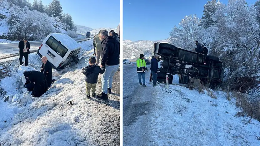 Siirt Baykan'da Buzlanma Kazalara Neden Oldu: Tır ve Minibüs Devrildi, 4 Yaralı