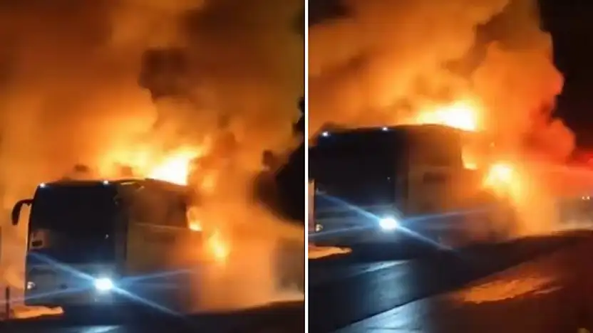 Siirt Baykan Firmasına Ait Yolcu Otobüsü Adana Yolunda Alev Aldı