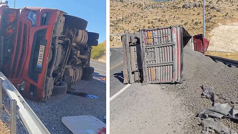 Siirt-Eruh yolunda ponza yüklü TIR devrildi: 1 ağır yaralı