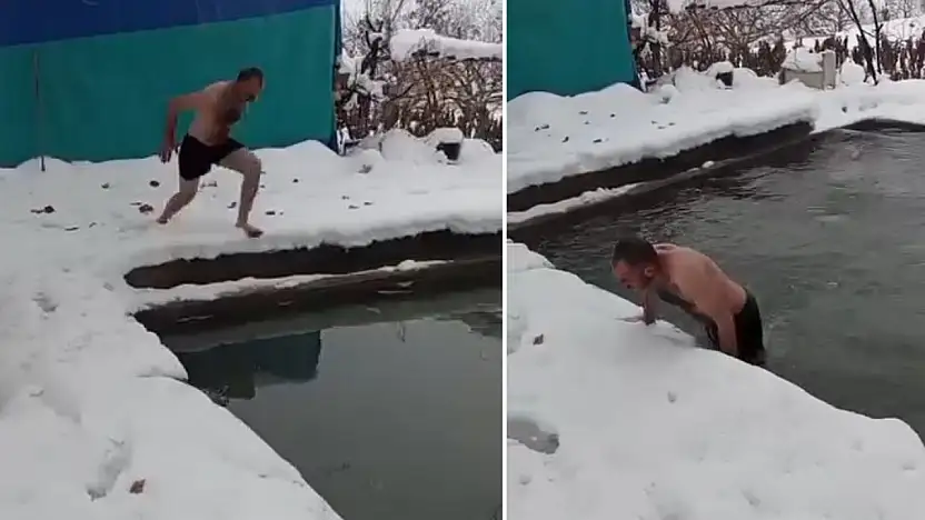 Siirt'te eksi 8 derecede buz gibi suya girdi!