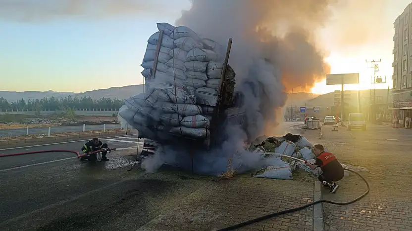 Siirt'te Kamyon Yangını: 14 Ton Saman Zarar Gördü