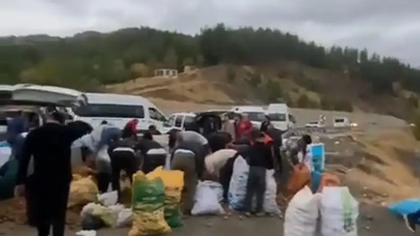 Siirt'te Patates İzdihamı! Kamyonun Yükü Yola Saçıldı, Vatandaşlar Toplamak İçin Birbirini Ezdi