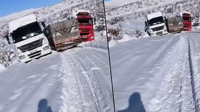 Siirt'te yoğun kar yağışı TIR'ları yolda bıraktı: Sürücüler yardım bekliyor