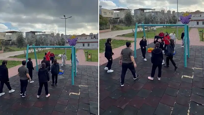 Siirtli genç sporcular için salıncak file oldu, park voleybol sahası