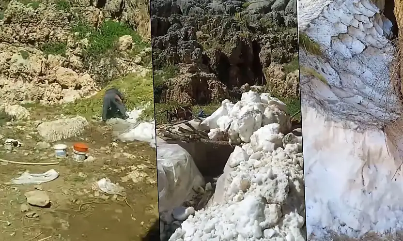 Siirt Çıraw Dağı'nda İlginç Yöntem: Karı Eritip Hayvanlara Su Yapıyorlar