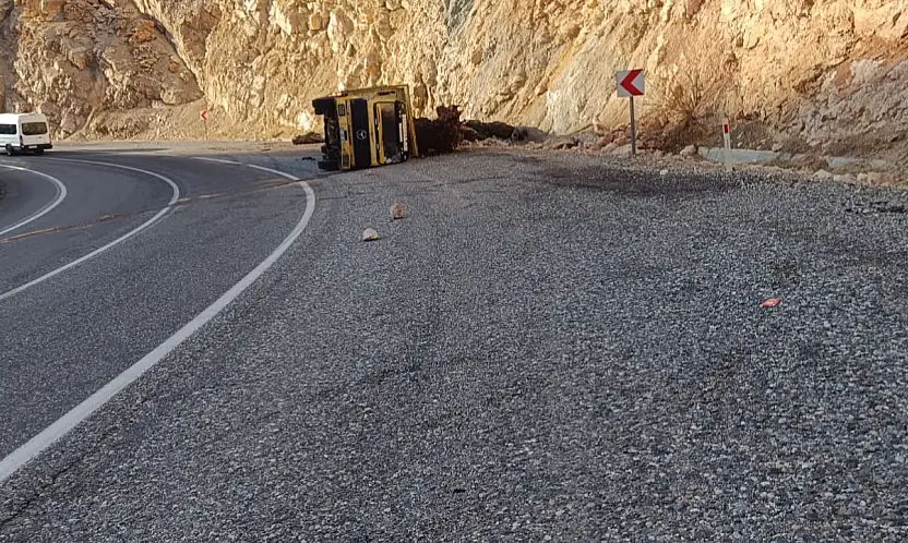 Siirt–Eruh kara yolunda odun yüklü kamyon devrildi: Sürücü yaralandı