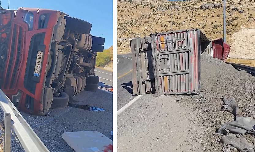 Siirt-Eruh yolunda ponza yüklü TIR devrildi: 1 ağır yaralı