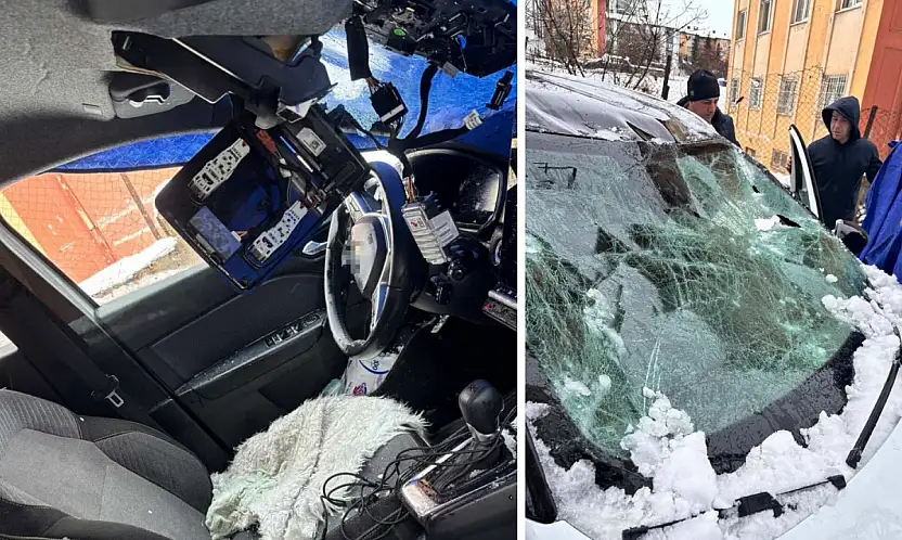 Siirt Kurtalan'da çatıdan düşen kar kütlesi otomobili hurdaya çevirdi