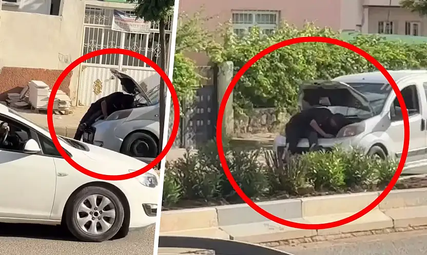 Siirt Kurtalan'da trafikte şaşırtan anlar: Kaputu açıp seyir halinde arıza aradı