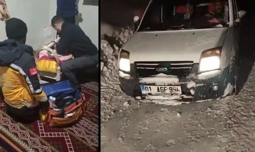 Siirt Şirvan'da yolda mahsur kalan aile kurtarıldı, yeni doğan bebek hastaneye ulaştırıldı