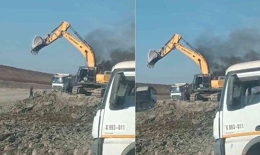 Siirt'te Demir Yolu İnşaatında İş Makinesi Alevlere Teslim Oldu