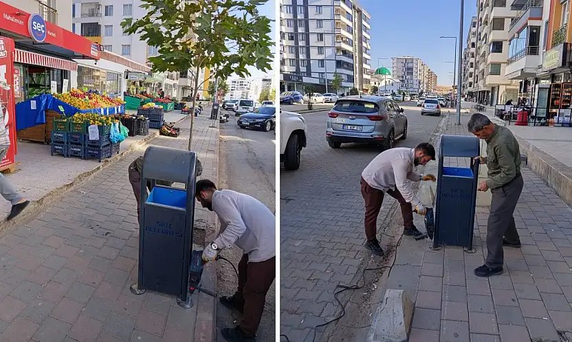 Siirt'te İhtiyaç Duyulan Noktalara Yeni Çöp Kovaları Takıldı