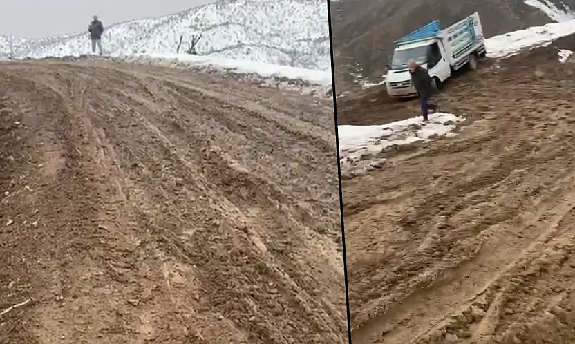 Siirt'te köy yolu çamura teslim: Köylüler hayvan yemi taşıyamıyor