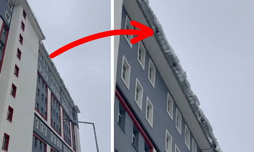 Siirt'te yoğun kar yeni yapılan KYK yurdunun saçaklarını yamulttu