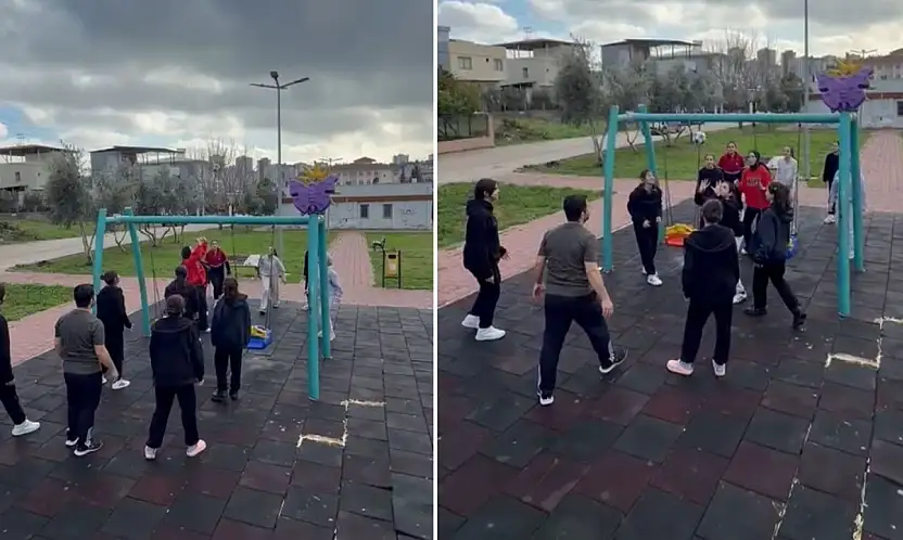 Siirtli genç sporcular için salıncak file oldu, park voleybol sahası