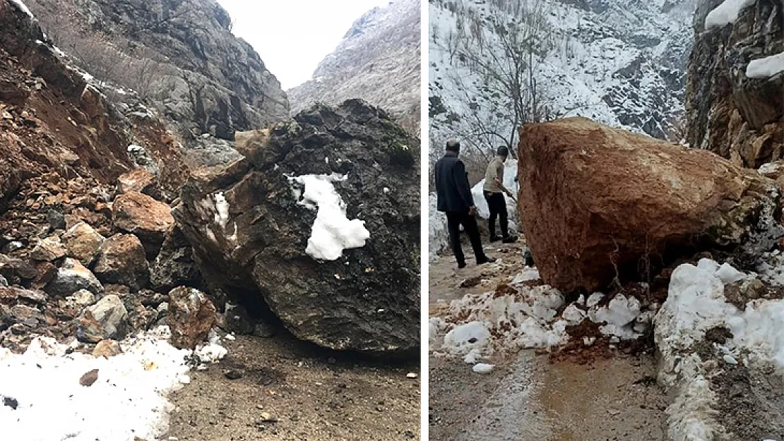 Batman'da Dağdan Kopan Kayalar Yolu Kapattı