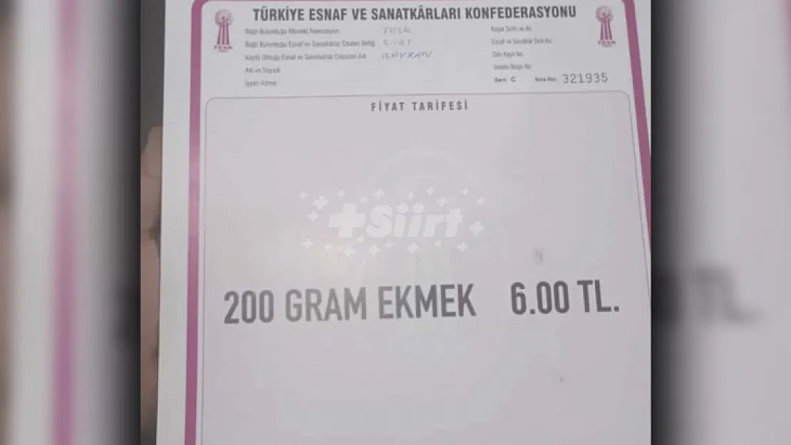 Baykan'da Ekmeğe Zam! Yeni Fiyat Tarifesi Yayınlandı